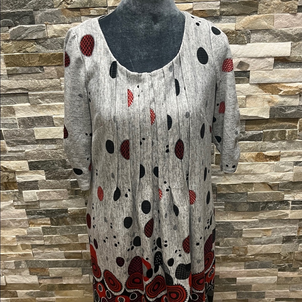 Perceptions Gray And Red Patterned Tunic Dress - image 2